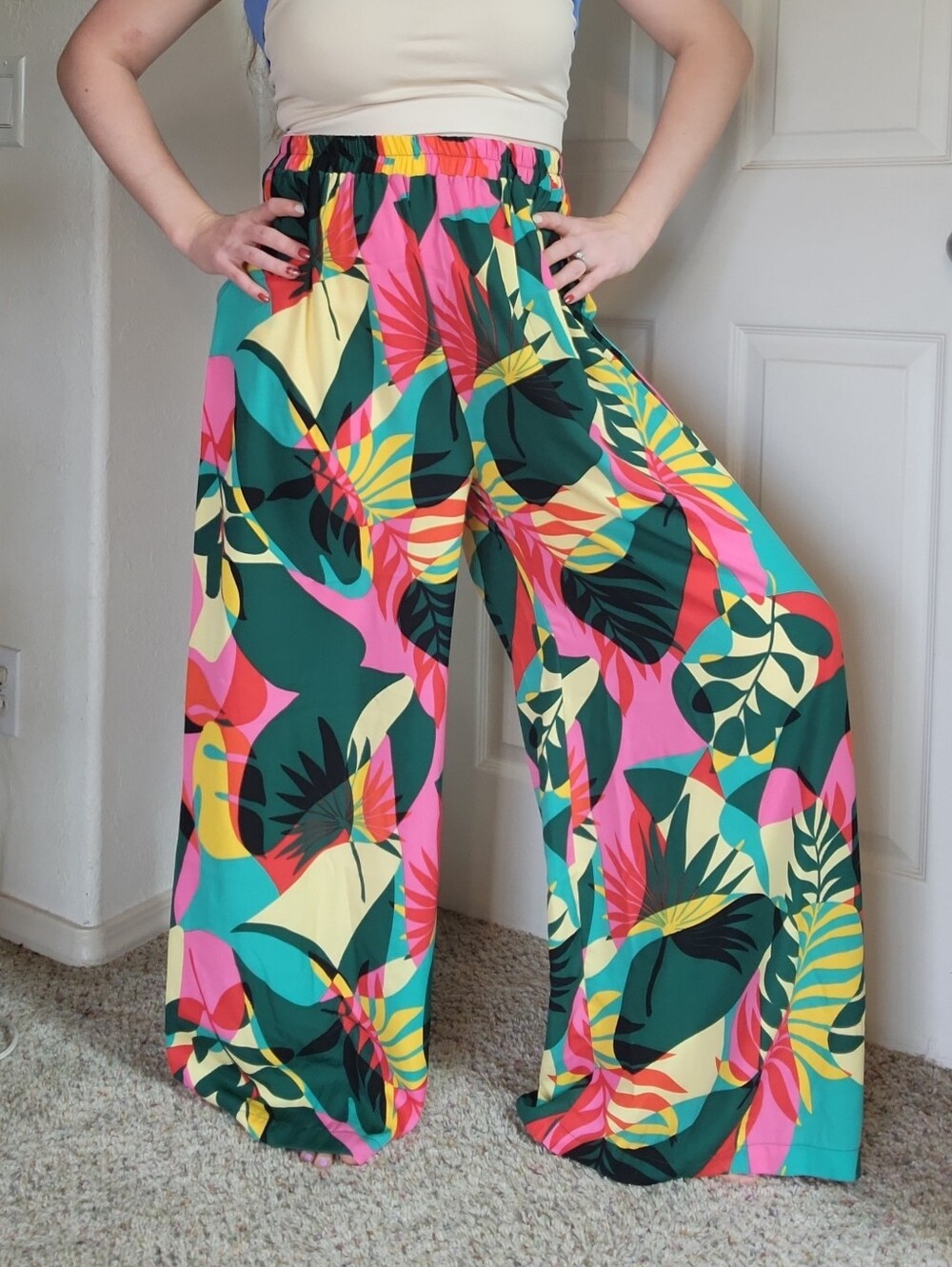 Hailey & Co Tropical Colorful Wide Leg Casual Pants - FLAW - Women's Size M